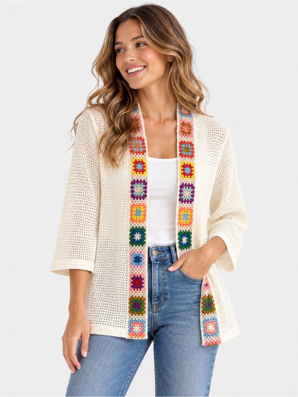🎉5 for $45🎉 Rebellion crochet knit cardigan open top size L